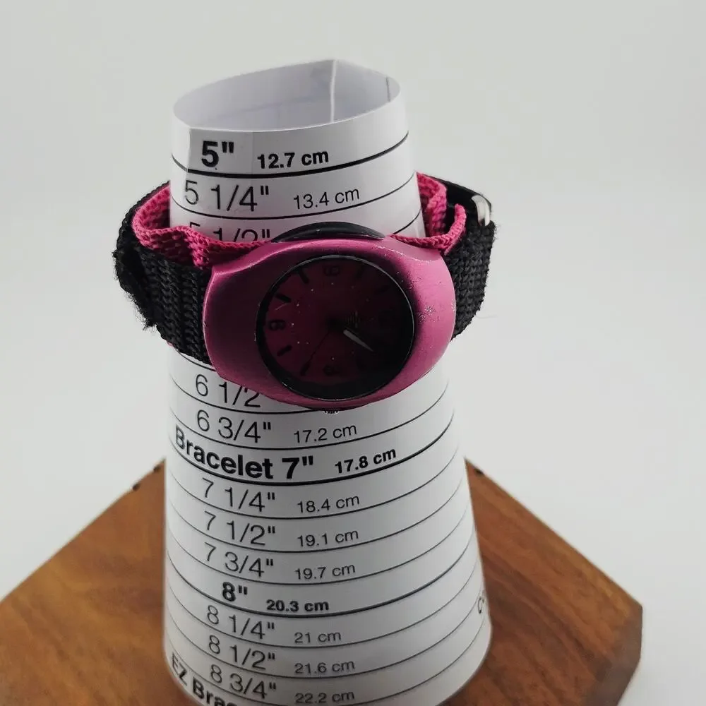 Oui Art Women's Watch Pink Black Retro Dial Adjustable Canvas Hook & Loop Band